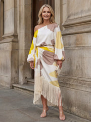 Koda | Abstract Print Fringe Hem Midi Dress