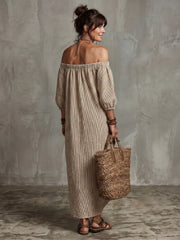 Euphemia | Striped Pattern Off Shoulder Maxi Dress