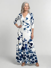 Eleanor | Three Quarter Sleeve V Neck Floral Maxi Dress