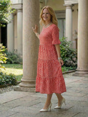 Arlo | Polka Dot Tiered Midi Dress Short Sleeve