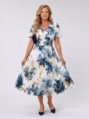 Evans | Floral Print Short Sleeve Wrap Midi Dress