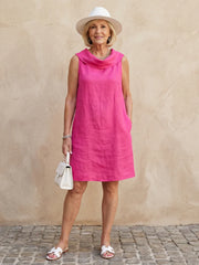 Vienna | Sleeveless Soft Folded Neckline Knee Length Dress