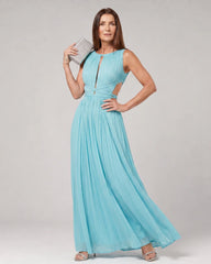 Aeqem | Pleated Sleeveless Keyhole Neck Maxi Dress