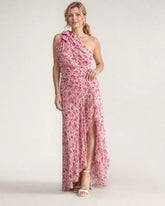 Ikele | Ditsy Floral One Shoulder Ruffle Hem Midi Dress