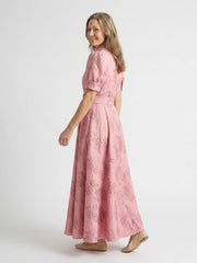Xanthea | Short Sleeve Belted Floral Textured Maxi Shirt Dress