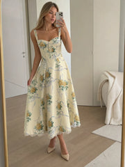 Lynn | Soft Corset Style Structured Bodice Midi Dress
