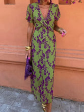 Clara | Short Sleeve Floral V Neck Midi Dress