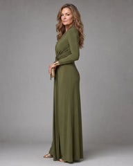 Vimmer | Draped Deep V Neck Long Sleeve Maxi Dress