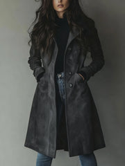 TERESA – Classic Suede Trench Coat With Vintage Flair
