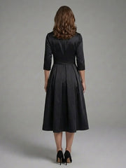 Genevieve | Three Quarter Sleeve Wrap Bodice Midi Dress
