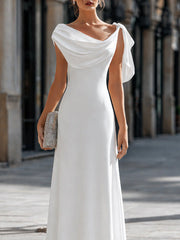 Draped Off-Shoulder Asymmetric Cape Sleeve Maxi Dress