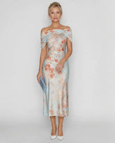 Imore | Soft Floral Off Shoulder Fitted Midi Dress