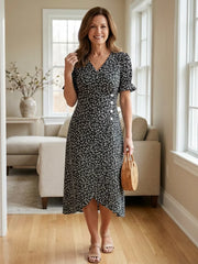 Margaret | Short Sleeve V Neck Floral Midi Dress