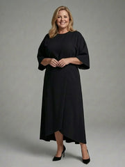 Sereia | Waist Defined Cape Sleeve Asymmetric Midi Dress