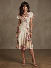 Sina | Floral Wrap Ruched Midi Dress