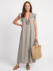 Adelaide | Ruffle Trim Sleeveless Neck Midi Dress