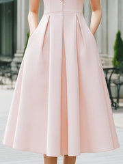Mandarin Collar Button-Front Sleeveless Pleated A-Line Maxi Dress