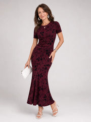 Marie | Short Sleeve Crew Neck Midi Dress