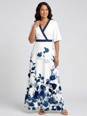 Eliza | V Neck Short Sleeve Floral Maxi Dress