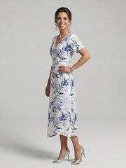 Kael | V Neck Soft Botanical Print Midi Dress