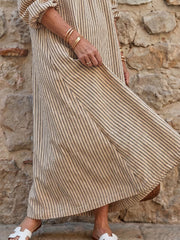 Vika | Off Shoulder Vertical Stripe Pattern Midi Dress