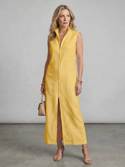 Olive | High Collar Front Slit Midi Dress