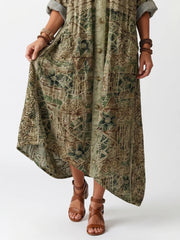 Aleta | Button Front Embroidered Oversized Pocket Midi Dress