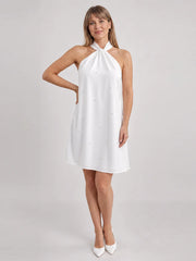 Avelen | Halter Neck Pearl Detail Mini Dress