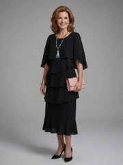 Maelis | Layered Cape Sleeve Midi Dress