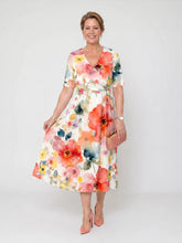 Corinne | Floral Print Short Sleeve V Neck Midi Dress