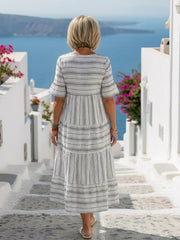 Parisa | Short Sleeve Striped Tiered Midi Dress