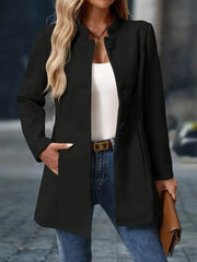 Mara – Elegant Button-Front Stand Collar Coat