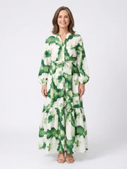 Sabine | Long Sleeve Tie Waist Tiered Maxi Dress
