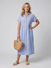 Rosamund | Short Sleeve Stripe Pattern Midi Dress