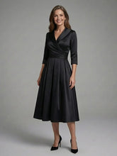 Genevieve | Three Quarter Sleeve Wrap Bodice Midi Dress