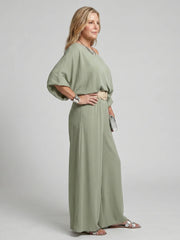 Siomara | One Shoulder Wide Sleeve Top And Wide Leg Pants Set
