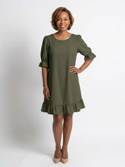 Helen | Short Sleeve Ruffle Hem Knee Length Dress