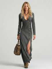 Sienna | Button Front Denim Maxi Dress