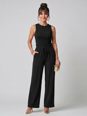 Valencia | Sleeveless Smooth Wide Leg Pants Set