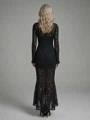 Margaret | Long Sleeve High Neck Lace Midi Dress