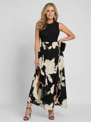 Klasen | Sleeveless Floral Print High Low Hem Midi Dress