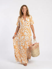 Zuleika | Short Sleeve V Neck Floral Midi Dress