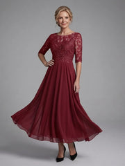 Olivine | Lace Bodice Sheer Sleeve Midi Dress