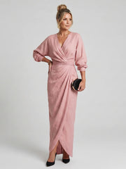 Fable | Long Sleeve Wrap Overlap Skirt Midi Dress