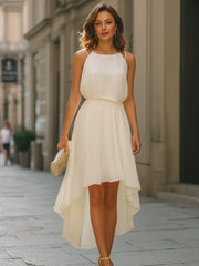 Halter Neck Layered High-Low Chiffon Dress