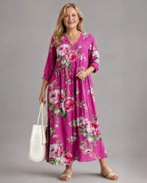Rosavelle | Vintage Rose Print Gathered Waist Midi Dress