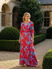 Danielle | Three Quarter Sleeve V Neck Floral Maxi Dress