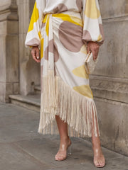 Koda | Abstract Print Fringe Hem Midi Dress