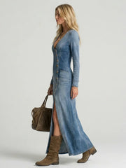 Sienna | Button Front Denim Maxi Dress