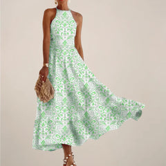 Printed Halter Neck Maxi Dress - A-Line Flowy